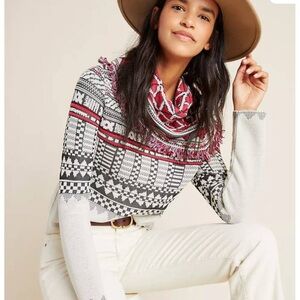 Anthropologie Black and Red Patterned Turtleneck Sweater